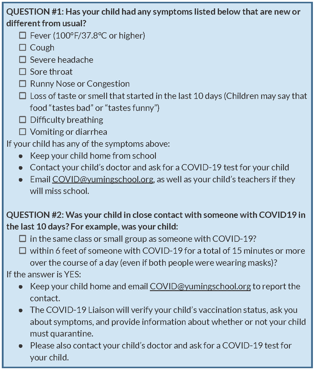 COVID19 Safety Yu Ming Charter School